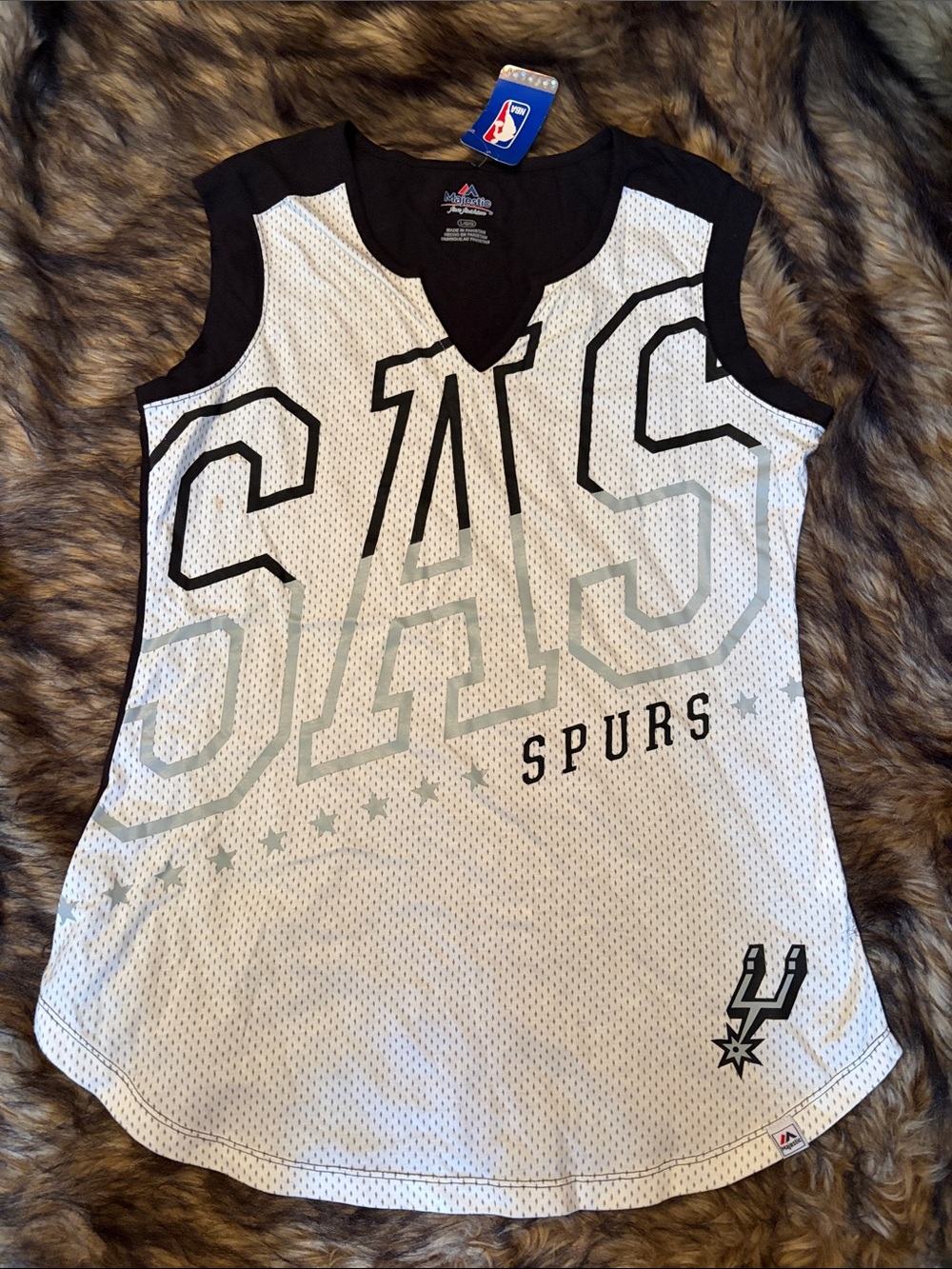 Majestic Fan Fashion White and Black San Antonio Spurs Jersey Tank Size Large